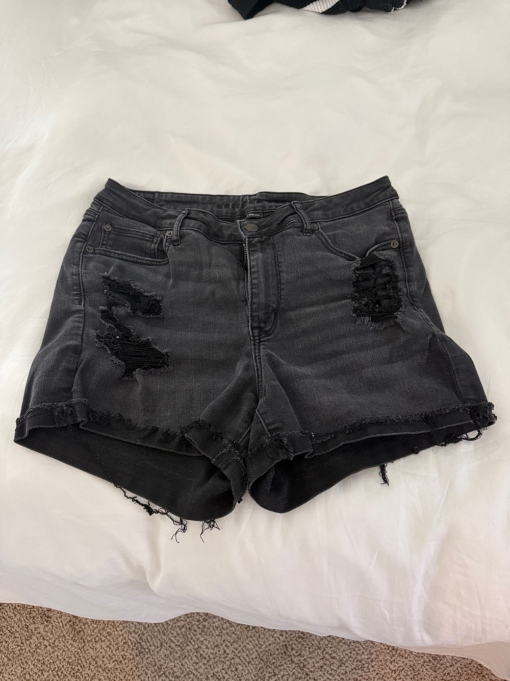 American Eagle Outfitters Black Distressed High-Rise Jean Shorts